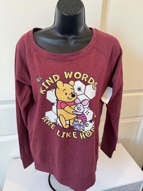Burgundy Winnie the Pooh "Kind Words Are Like Honey" Long Sleeve Top